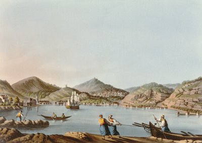 O porto ocidental da ilha de Samos, placa 60 de vistas nos domínios otomanos, bar. por R. Bowyer, 1810 (aquatinta) de Luigi Mayer
