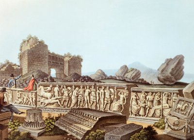 As ruínas de Éfeso na Turquia, ilustração de Luigi Mayer de Luigi Mayer