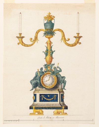 Design para um castiçal com um relógio de Luigi Righetti
