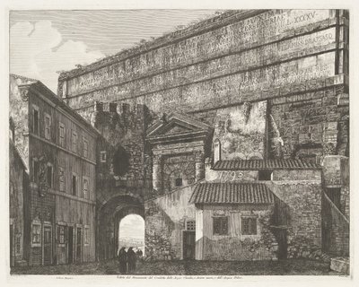Porta Maior de Roma Vista do Monumento do Condotto delle Acque Claudia, e Anione Nuovo, e do Acqua Felice (título no objeto) de Luigi Rossini