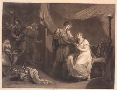 Troilus surpreende Cressida e Diomedes. De "Troilus and Cresida" de William Shakespeare, Ato 5, Cena 2 de Luigi Schiavonetti