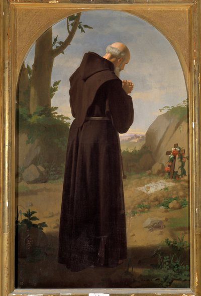 Monge a rezar em frente de um túmulo (óleo sobre tela de Luigi Sciallero