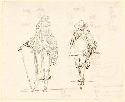 Duas figuras, uma vestida ao estilo francês Luís XIII e a outra ao estilo espanhol do século XVII de Luis Paret y Alcazar