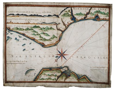 Carta do Estreito de Dover, c.1587-88 (aguarela sobre velino) de Luis Teixeira