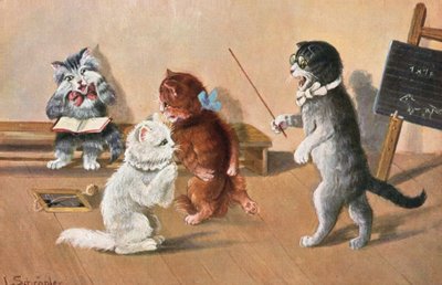 Postal humorístico de um gato (litografia a cores) de Luise Schropler