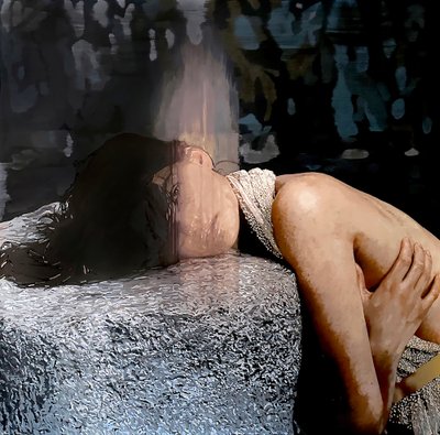 Crestfallen Companion, c.2023 (tinta acrílica sobre papel) de Luke Waller