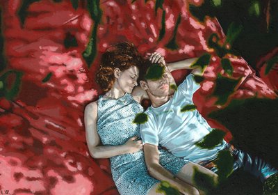 Liza  Ilya, c.2020 (tinta acrílica sobre papel) de Luke Waller