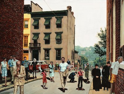 Autorretrato com estranhos, c.2020 (tinta acrílica sobre papel) de Luke Waller