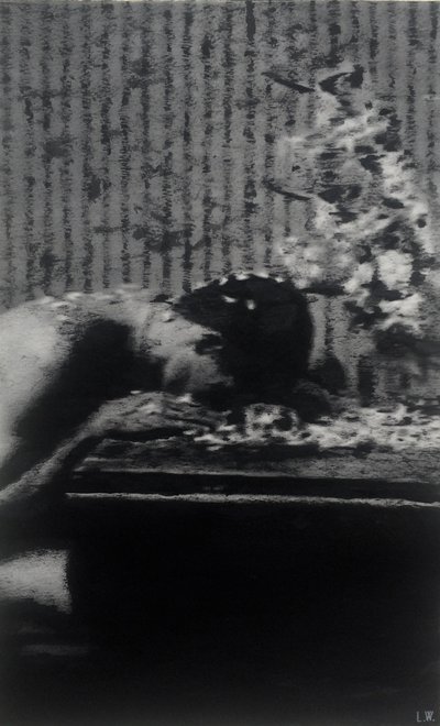 É assim que o molho mancha, c.2015 (tinta acrílica sobre papel) de Luke Waller