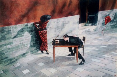 Atira tudo contra a parede, c.2015 (tinta acrílica sobre papel) de Luke Waller