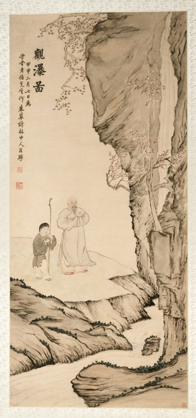 Estudioso assistindo a cachoeira, 1764. de Luo Ping