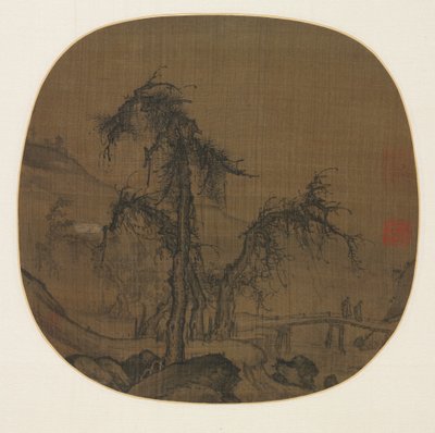 Caminhantes sobre um córrego do enrolamento, antes de 1330. de Luo Zhichuan