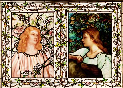 Primavera e Outono, fabricado por Tiffany Glass & Manufacturing Co., c.1892 (vidro com chumbo) de Lydia Field Emmett