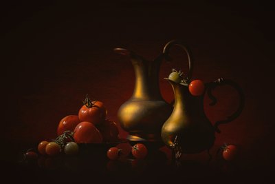 Tomates em jarros dourados de Lydia Jacobs