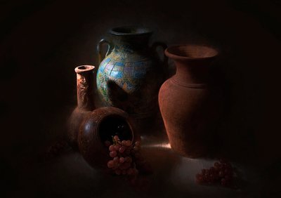 Cerâmica rústica e uvas de Lydia Jacobs
