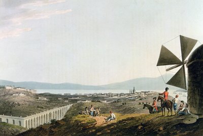 Lisboa e o Aqueduto de Alcântara, gravado por I. Clark de M. (after) Bradford