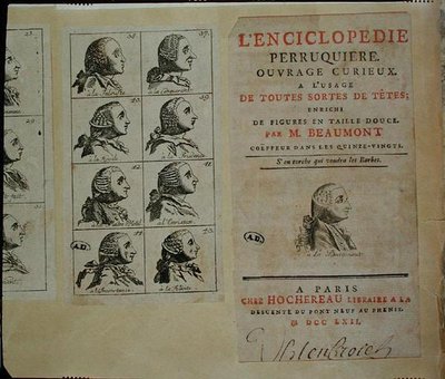 Enciclopédia dos Perfuradores de Perucas, publicada em Paris de M. Beaumont