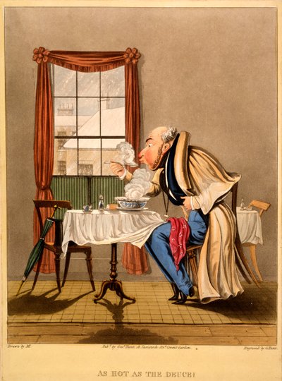 Tão quente quanto o Deuce !, impressão feita por George Hunt, 1827 (gravura colorida à mão) de M. Egerton