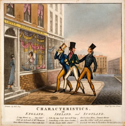 Características, ou Inglaterra, Irlanda e Escócia, impressão feita por George Hunt, 1827 (gravura colorida à mão) de M. Egerton