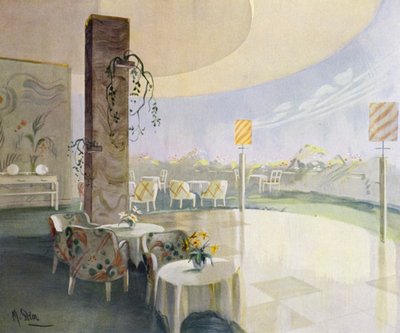 interiores dos anos 30: Terrace café (cor litho) de M. Stier