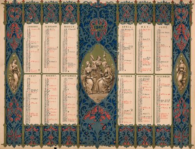 Calendário com dias de santos e aniversários reais, 1847. de M and N Hanhart