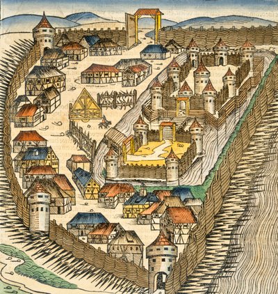 Sabatz, ilustração de &39;The Chronicle Liber&39; (Nuremberg Chronicle) por Hartmann Schedel (1440-1514), pub. Nuremberg, 1493 (gravura colorida à mão) de M. and Pleydenwurff, W. Wolgemuth