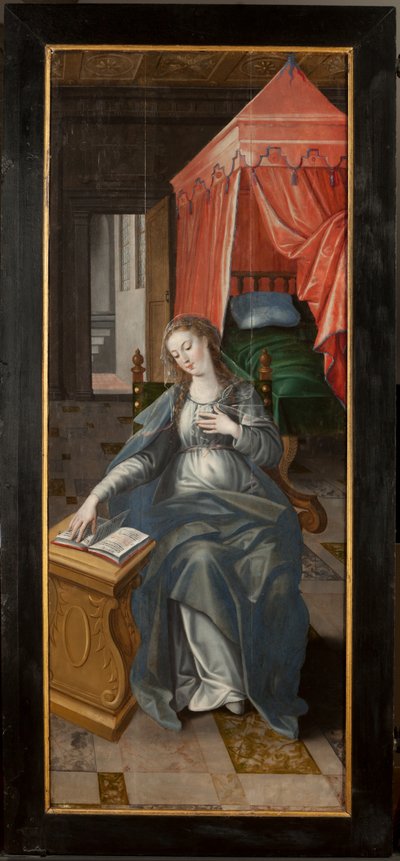 Adoração dos Reis Magos, Tríptico, Parte posterior do painel direito, pintura em madeira de Maarten de Vos