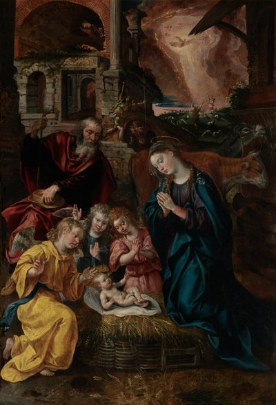 O Nascimento de Cristo (óleo sobre painel) de Maarten de Vos