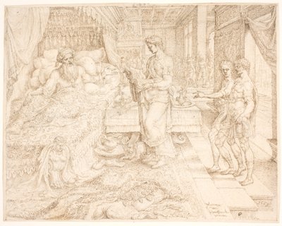 Assuero, quando não conseguia dormir, consultando os Registros de Maarten van Heemskerck