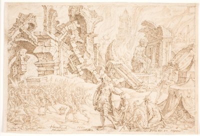 Acã e sua família são apedrejados de Maarten van Heemskerck