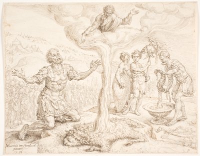 Gideon ajoelhado em oração (A história do orvalho e o velo de lã) de Maarten van Heemskerck