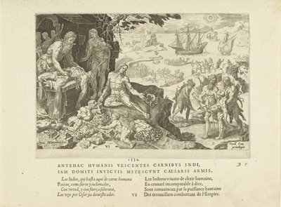 As tropas imperiais trazem a civilização para os índios, 1555. de Maarten van Heemskerck