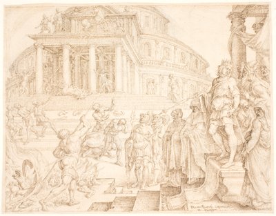 Josias ordena que os cavalos sejam removidos e as carruagens do sol sejam queimadas de Maarten van Heemskerck