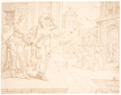 Judith se preparando para ir ao Acampamento dos Inimigos de Maarten van Heemskerck