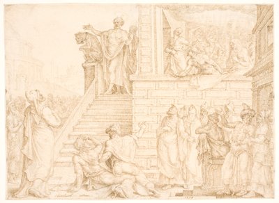 Pedro prega em Jerusalém de Maarten van Heemskerck