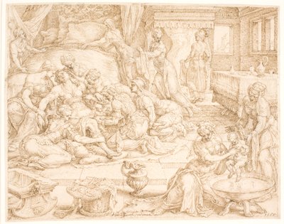Tamar dando à luz Farezog Jarah de Maarten van Heemskerck
