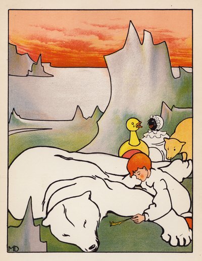 "Penas queimadas debaixo do nariz" (litografia a cores) de Mabel Dearmer