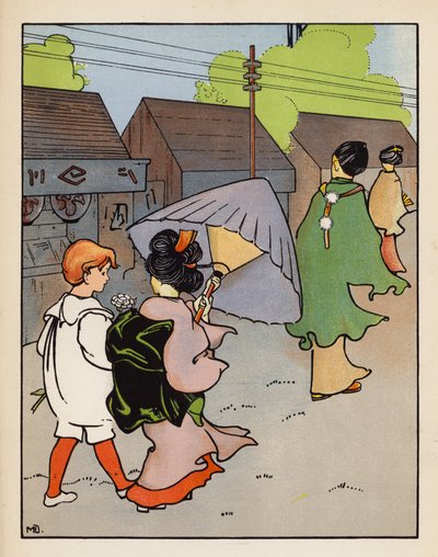 "Vem comigo e terás arroz e saquê" (litografia a cores) de Mabel Dearmer