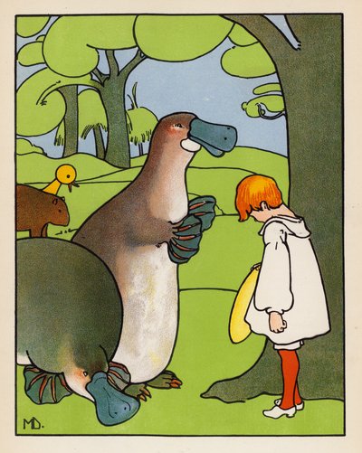 "Desculpe, não apanhei o seu nome" (litografia a cores) de Mabel Dearmer