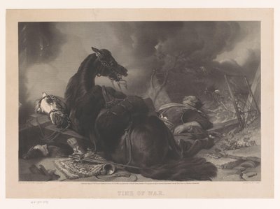 Dois soldados de cavalaria e os seus cavalos são atingidos num ataque
Hora da Guerra (título sobre o objecto) de Maclure and Macdonald