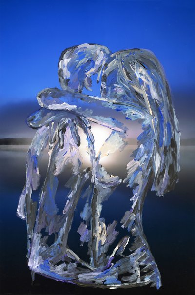 Blue Lovers, 2022 (tinta acrílica sobre impressão de pigmentos de arquivo) de Madeleine Gross