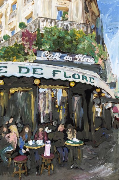 Café De Flore, 2019 (tinta acrílica sobre impressão de pigmento de arquivo) de Madeleine Gross