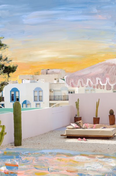 Ibiza, 2022 (tinta acrílica sobre impressão de pigmentos de arquivo) de Madeleine Gross