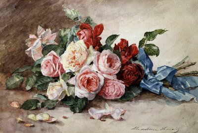 Bouquet de flores de rosas. Pintura de Madeleine Jeanne Lemaire (1845-1928) Coleção particular. de Madeleine Lemaire