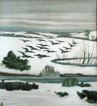 Rooks voando sobre uma paisagem de inverno de Madeline Wyndham