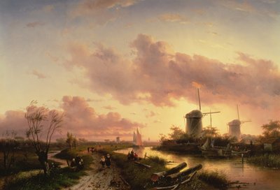 Um, estuário rio, com, figuras, reparar, um, bote, 17o século de Maerten Fransz van der Hulst