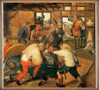 Briga num bar (pintura sobre madeira de carvalho) de Maerten van Cleve