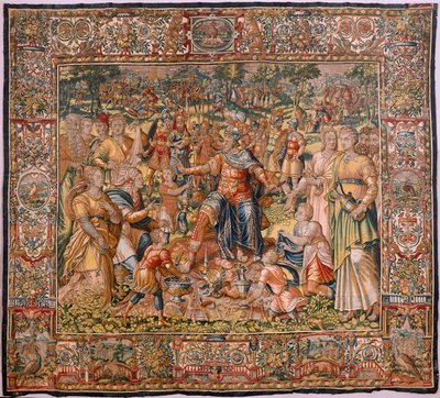 Museu Diocesano (Museu Diocesano). tapeçaria flamenga. Bruxelas. Oficina François Geubels. Série A História de Gideão. Os israelitas entregam sua parte do despojo a Gideão. Seda e lã. Legado de Bisho de Maerten van Heemskerck
