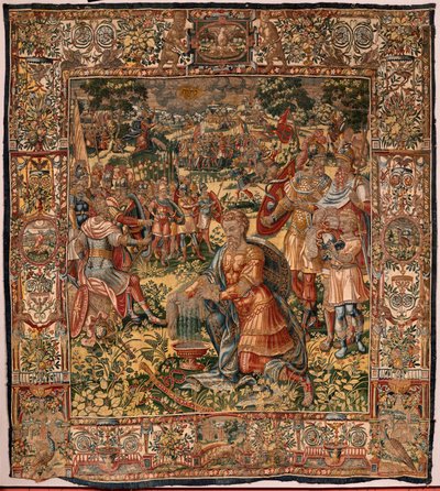 Museu Diocesano (Museo Diocesano). Tapeçaria flamenga. Bruxelas. Atelier François Geubels. Série História de Gideon. O milagre do velo de lã (Prueba del vellón de lana). A seda e a lã. Legado do Bispo Vicente Roca de la Serna. Barroco. 1534-1571, i de Maerten van Heemskerck
