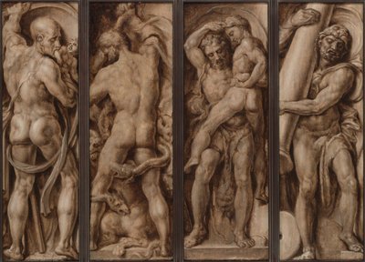 Saturno Devorando uma Criança; Hércules Matando a Hidra; Hércules Levantando Antaeus; Hércules erguendo as colunas de Calpe e Abyla de Maerten van Heemskerck